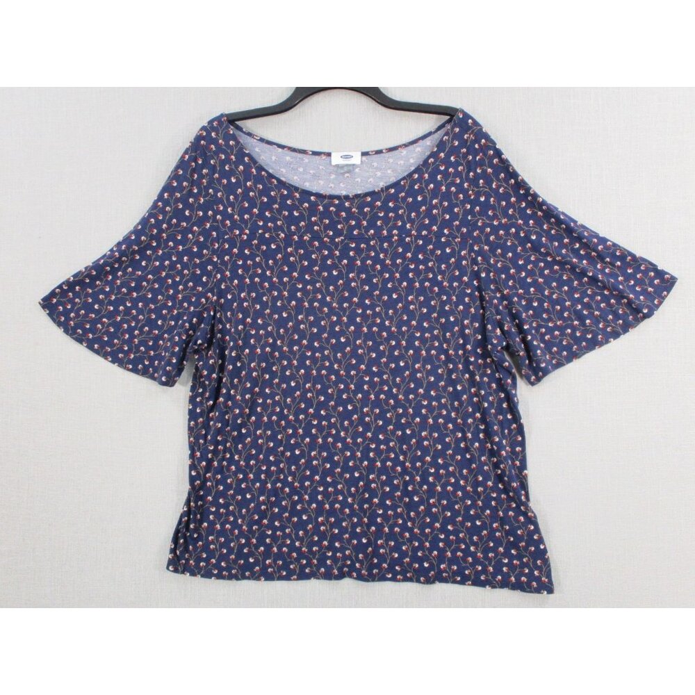 Old Navy Womens Blue Floral Short Sleeve Blouse XL Lightweight Rayon‎ Top